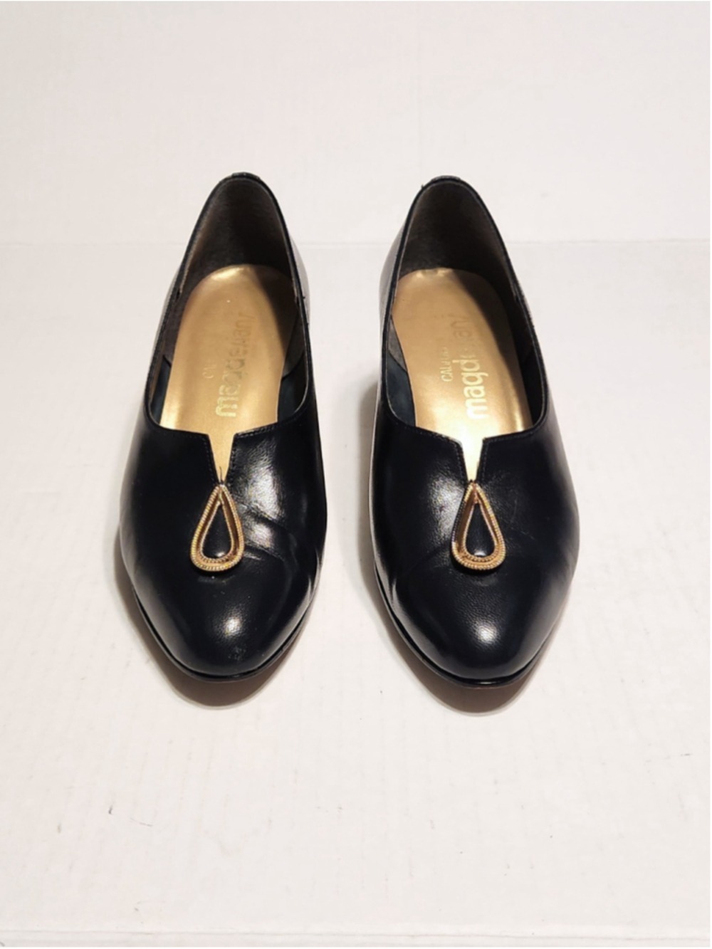 Magdesians Adara Navy Kid Leather Slip On Block Heel Pumps 6 M - Picture 5 of 12